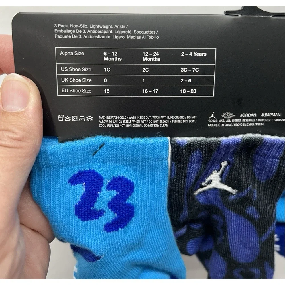 Nike Air Jordan Infant 12-24months Blue (3 Pack) Non Slip Socks (C1)